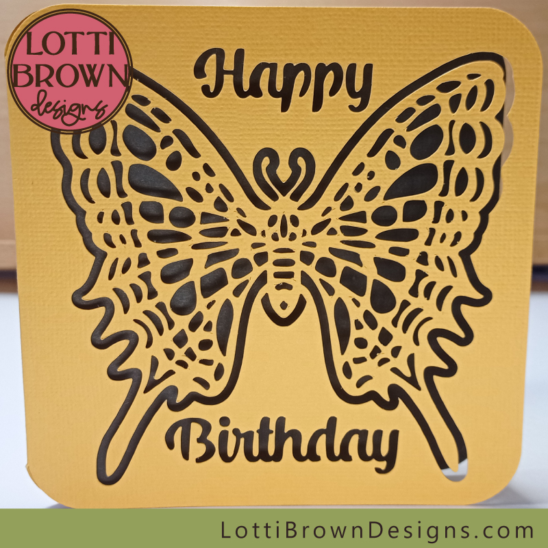 Butterfly birthday card in alternate yellow colour - SVG template for Cricut
