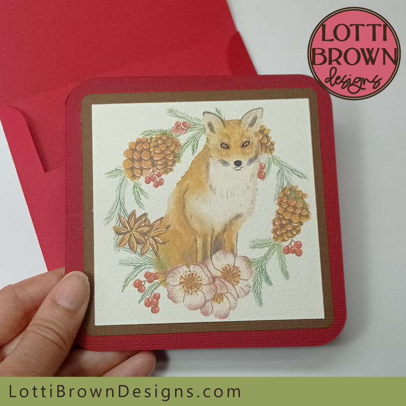 Fox Christmas card template for Cricut