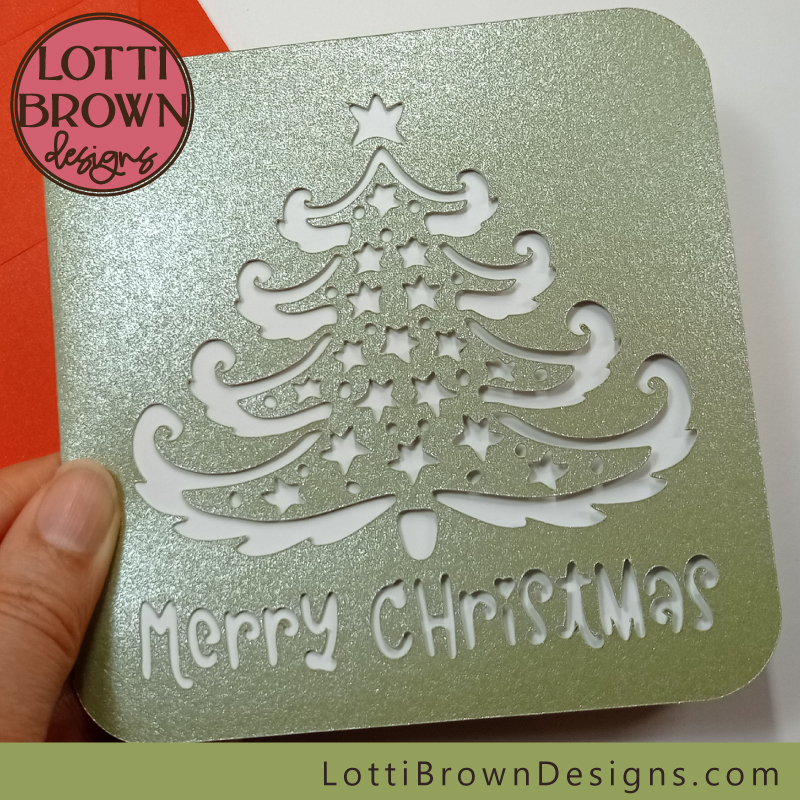 Christmas tree papercut card template - pearl cardstock