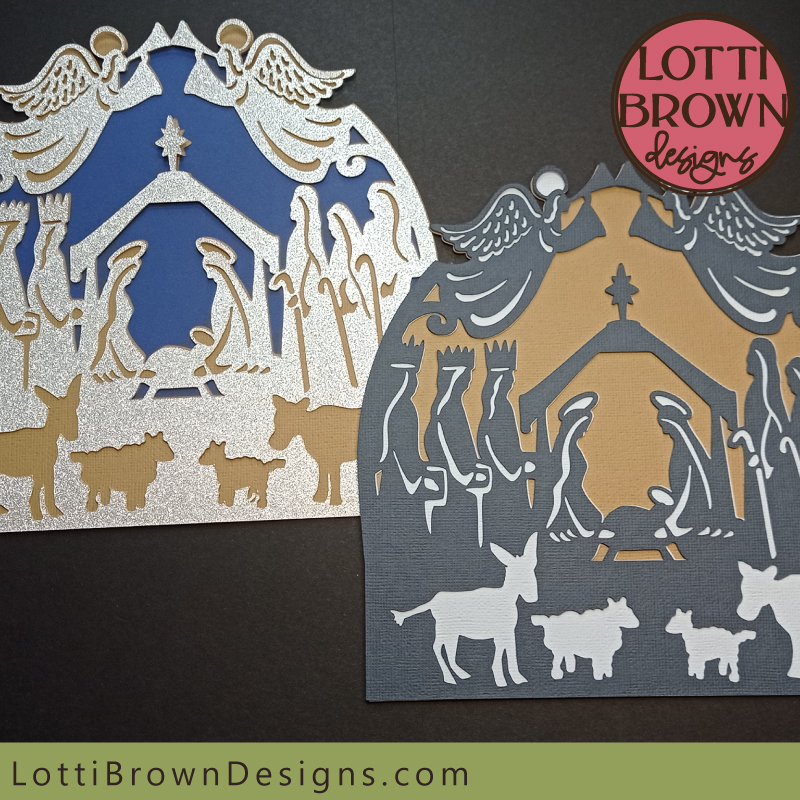 Simple nativity scene SVG file cut in cardstock in two different versions