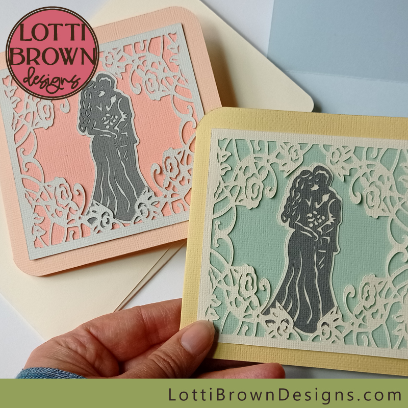 Layered wedding card template to make with Cricut