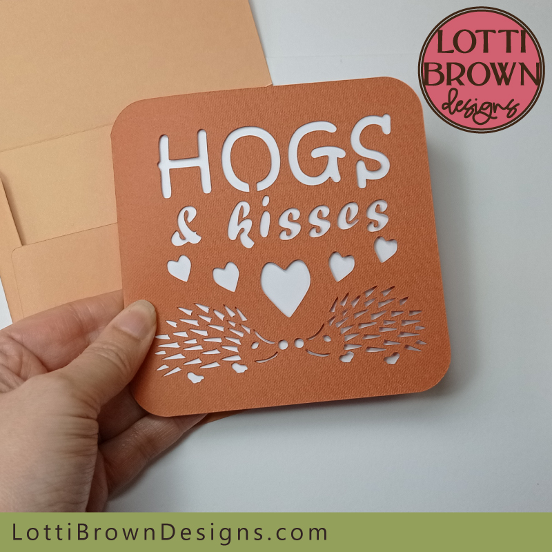 Cute hogs and kisses papercut anniversary card template