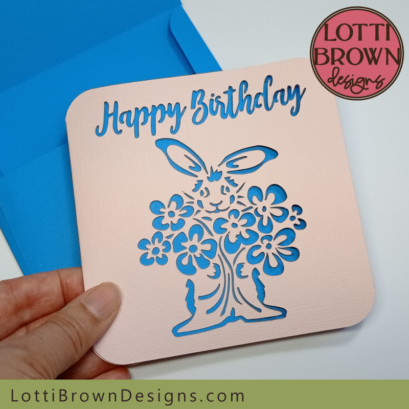 Pale pink bunny birthday card SVG