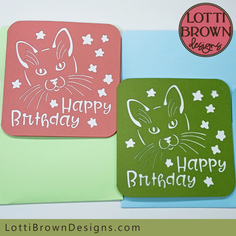 Cat birthday card SVG template