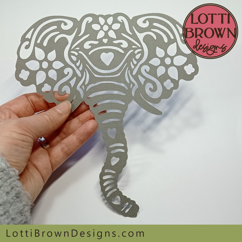 Floral elephant face cut in Sizzix cardstock