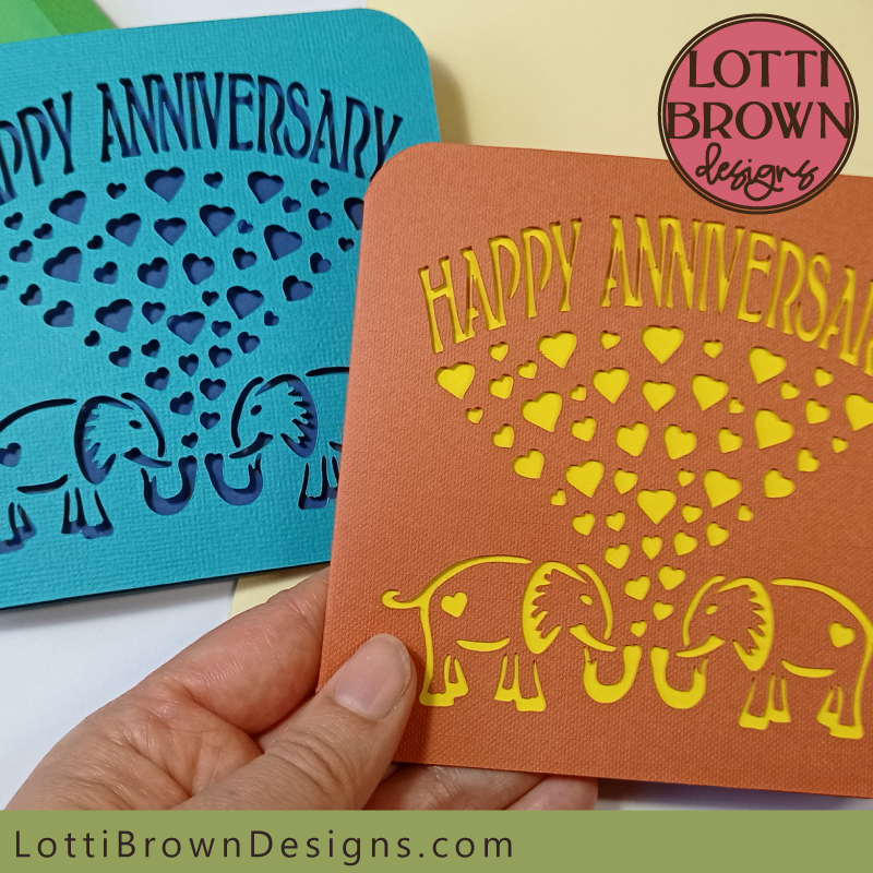 Elephants anniversary card SVG file