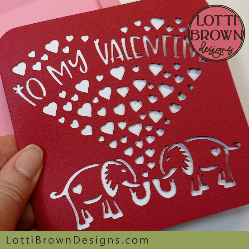 Cute elephants Valentine card SVG cut file