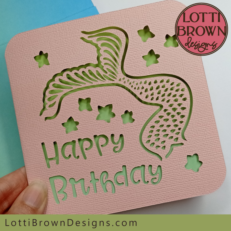 Mermaid birthday card template for cardmaking with a cutting machine like Cricut