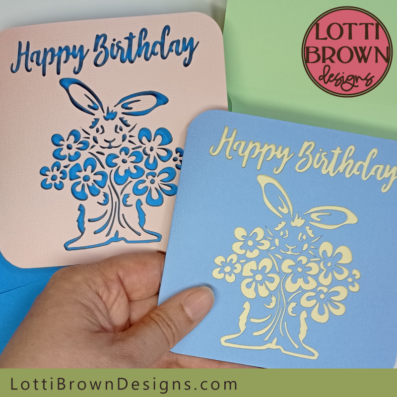Cute birthday card SVG file with bunny