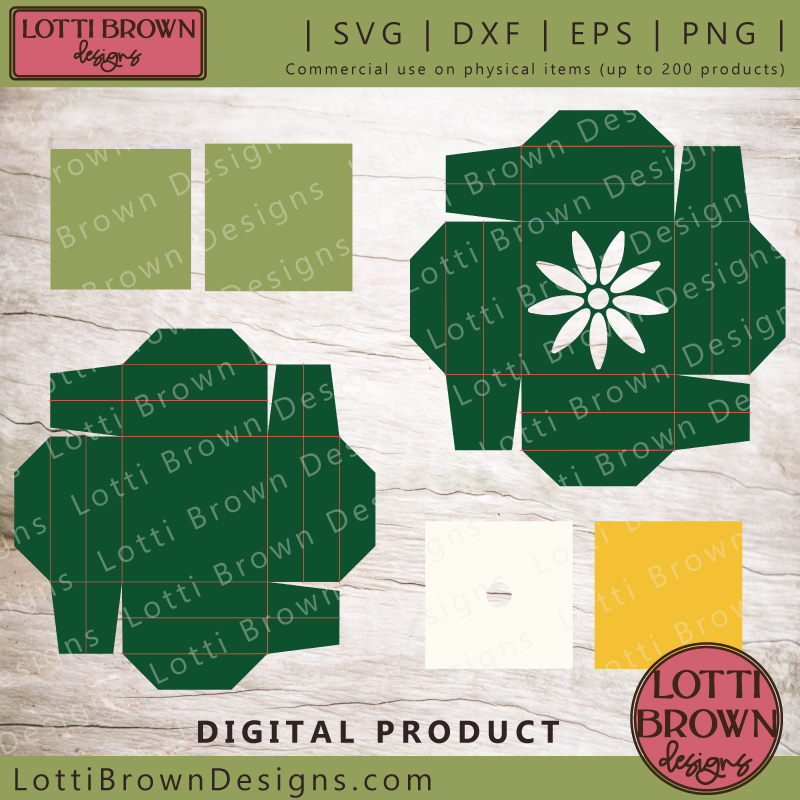 Daisy gift box template - SVG, DXF, EPS, PNG