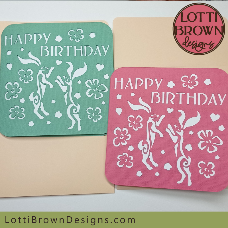 Boxing hares birthday card template