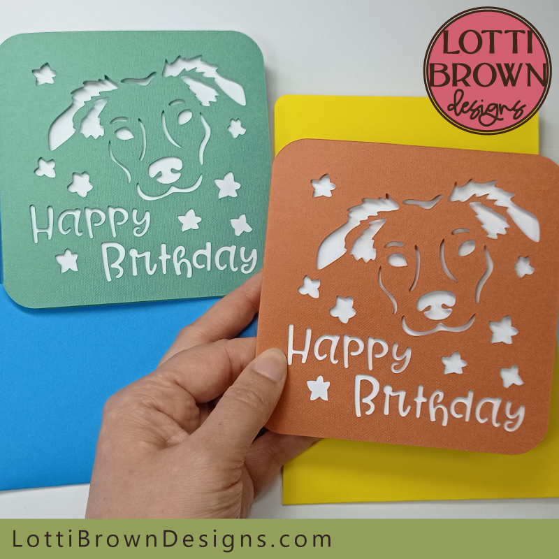 Cute dog birthday card template for Cricut and other cutting machines - SVG, DXF, EPS, PNG file formats...