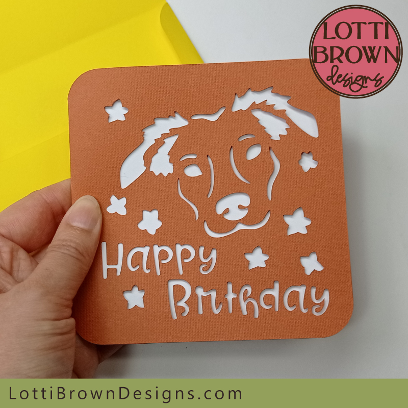 Cute puppy face birthday card template for cutting machines like Cricut