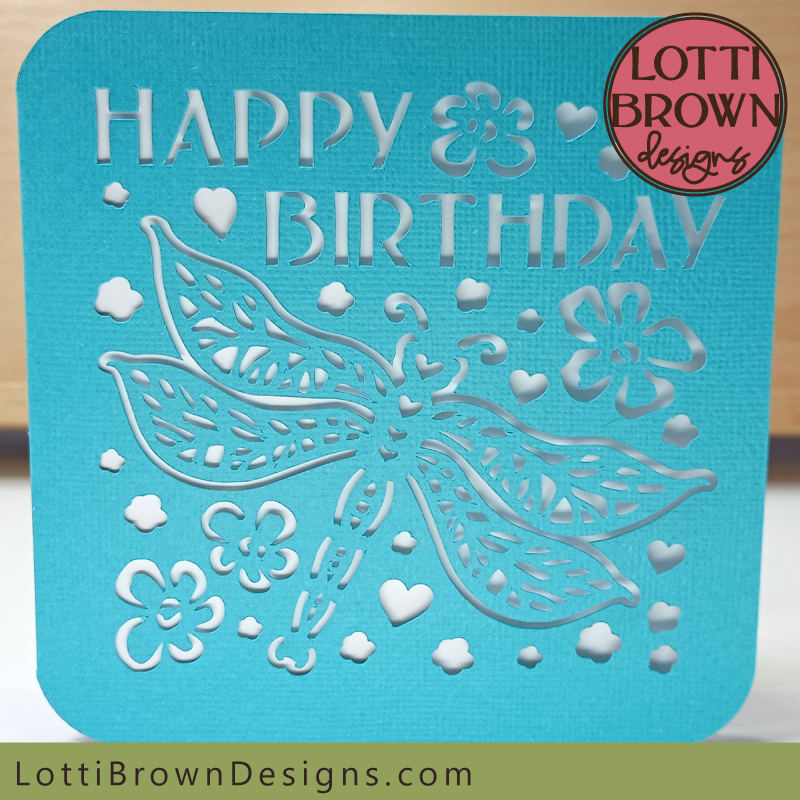 Intricate cut dragonfly birthday card SVG