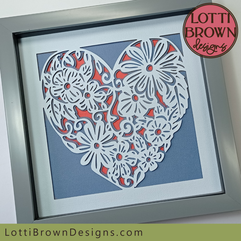 Floral heart shadow box craft project for Cricut
