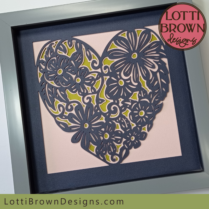 Tropical pink and green floral heart shadow box idea for Cricut