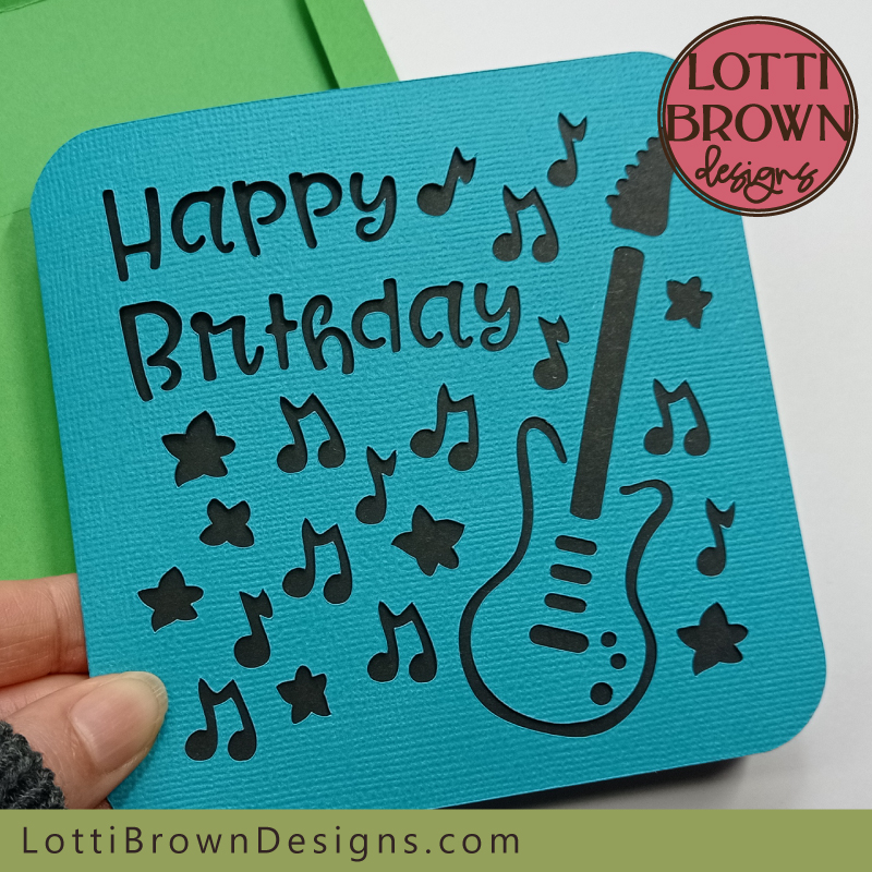 Birthday card template with electric guitar design