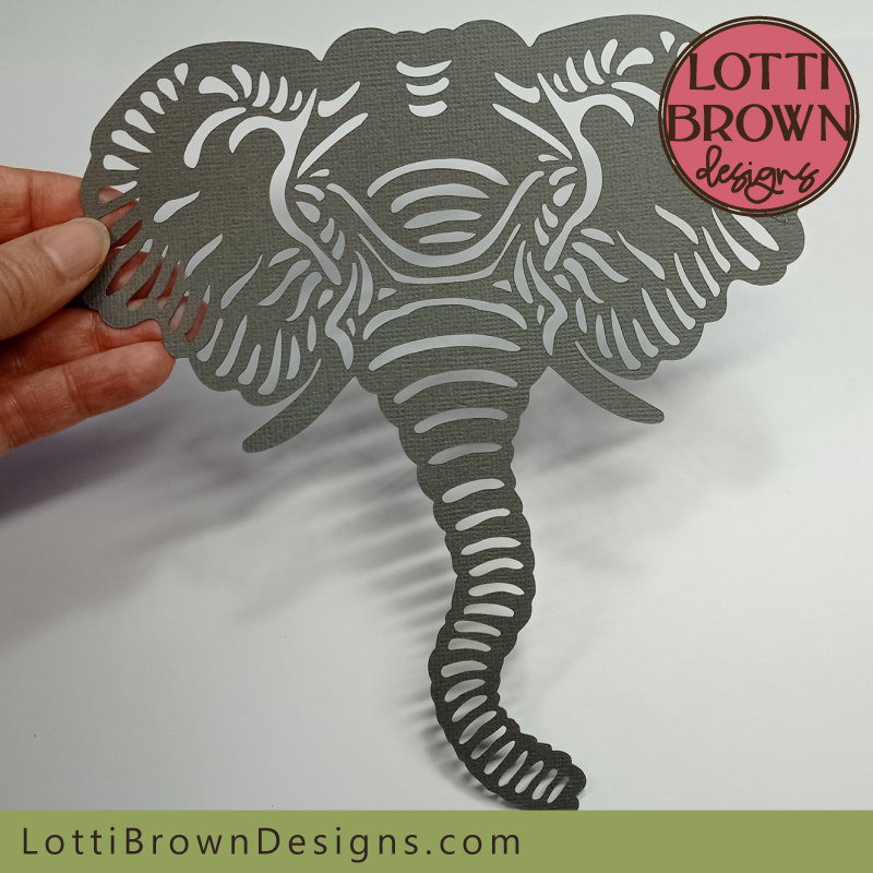 Realistic elephant face template for papercutting and cutting machine crafts