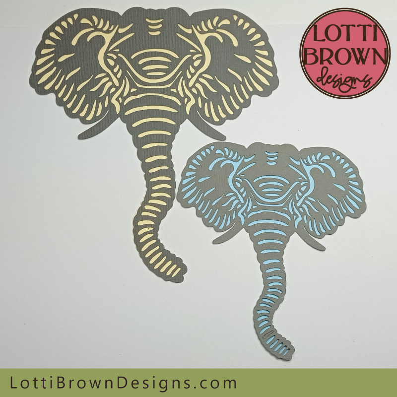 Papercut simple elephant face template for Cricut and other cutting machines