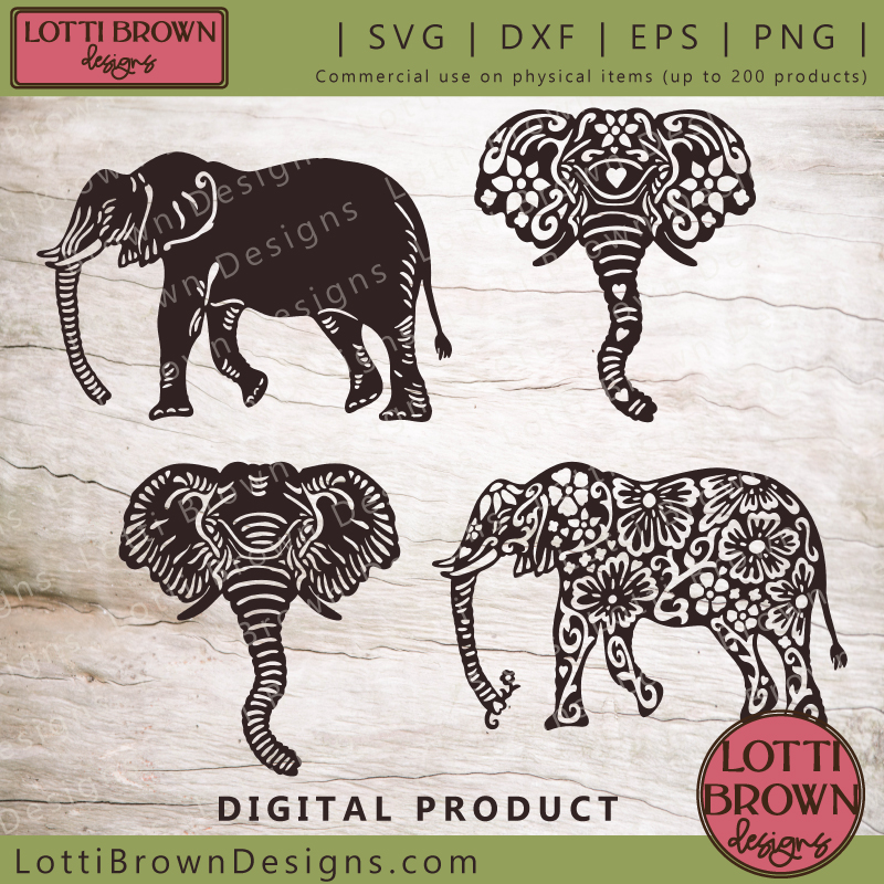 Four elephants bundle SVG, PNG, DXF, EPS files