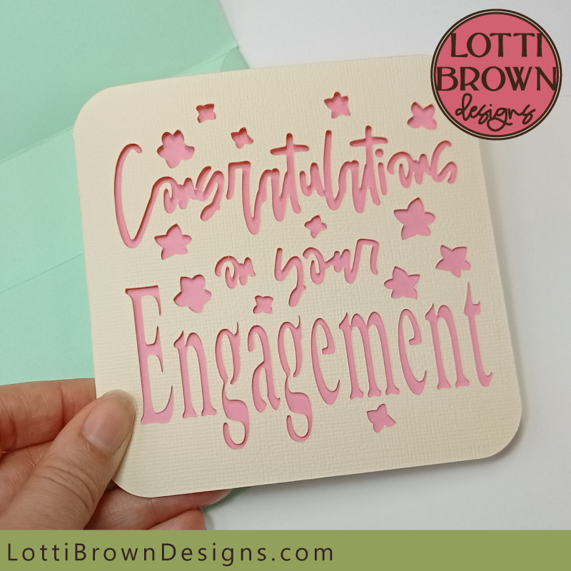 Congratulations engagement card in cream and pink cardstock
