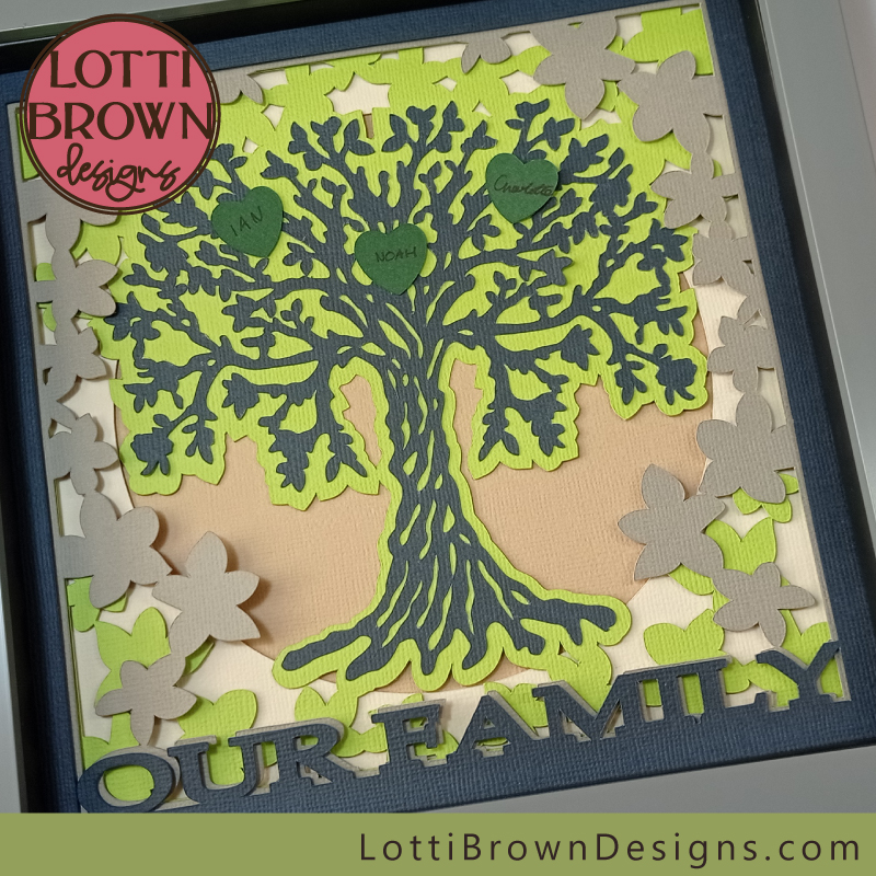 Three hearts family tree - green cardstock