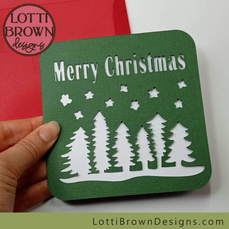 Winter scene fir trees Christmas card SVG