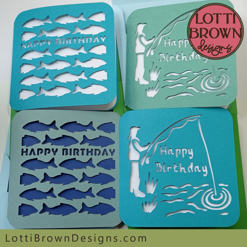 Fish and fishing birthday card SVG files