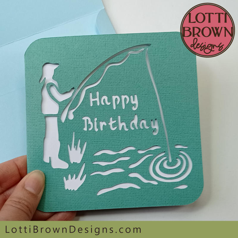 River fishing birthday card SVG