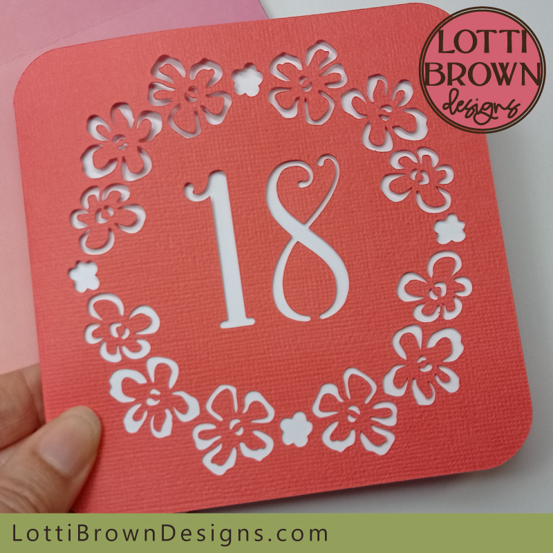 Floral 18th birthday card template for Cricut