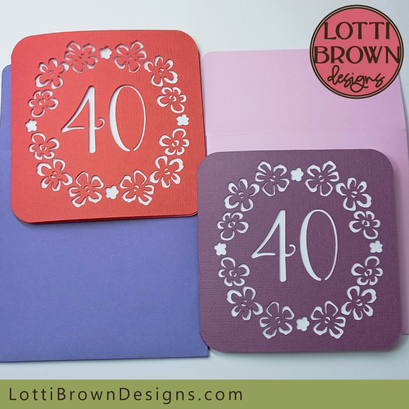 Floral 40th birthday card SVG for women
