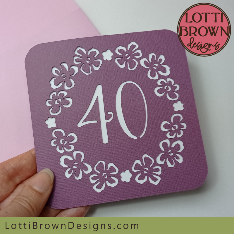 Pretty purple 40th birthday card for women