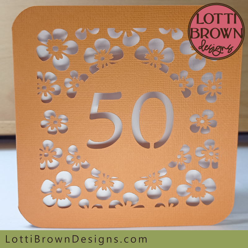 Floral 50th birthday card in orange