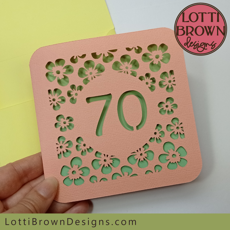 Pretty pink and green 70th card template