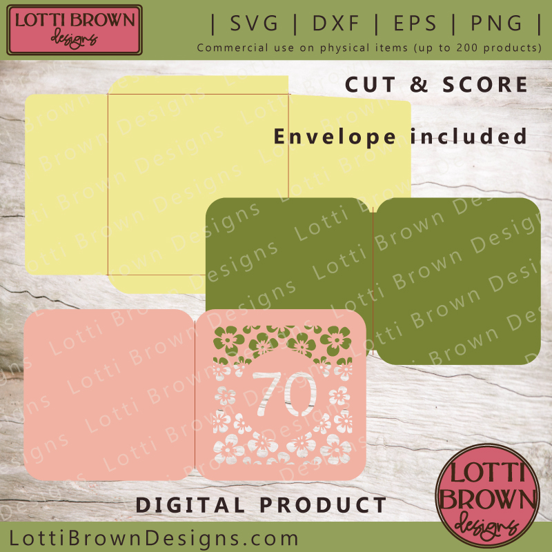Floral 70th card SVG, DXF, EPS, PNG