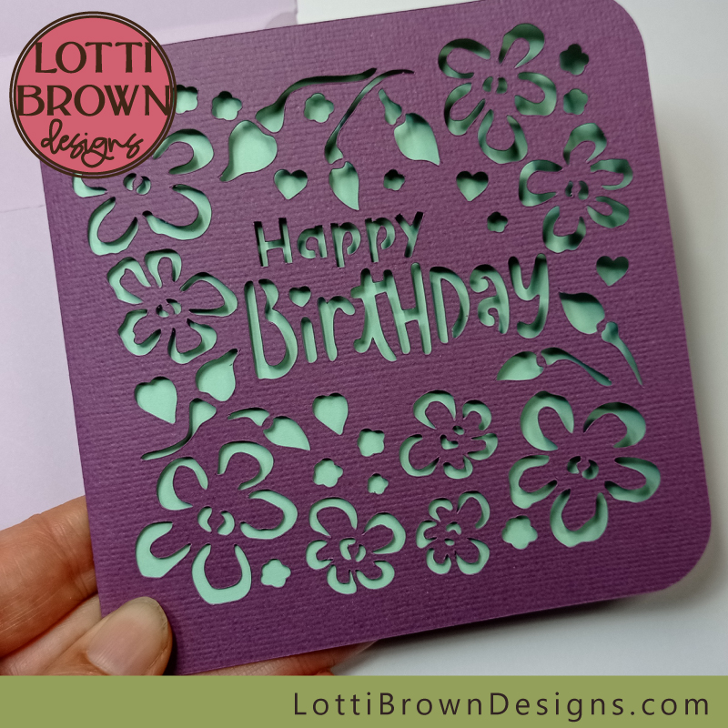Use contrasting inner and outer card colours to show off the papercut design for your birthday card