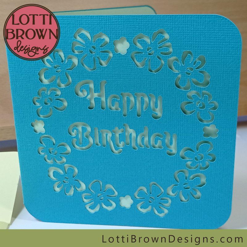 Floral Happy Birthday card cut file template