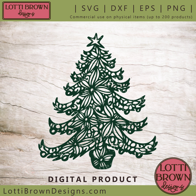 Floral Swirly Christmas tree SVG file