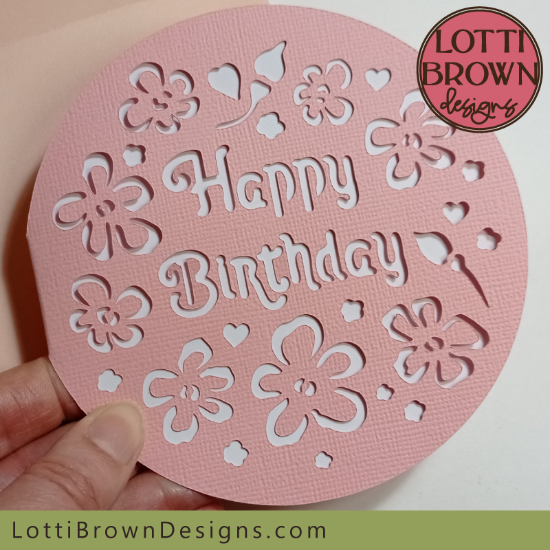 Circle floral card template to make with Cricut