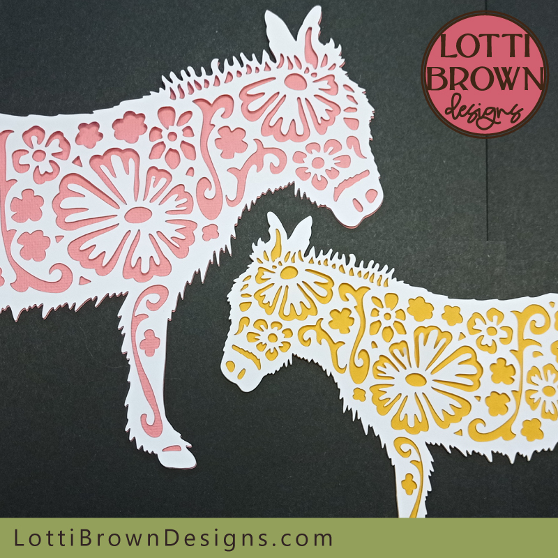 Floral donkey cut file - pink and yellow cardstock