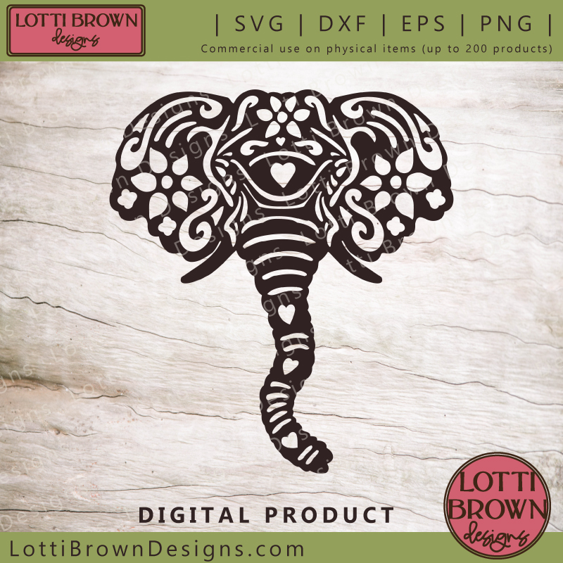 Floral elephant face SVG file