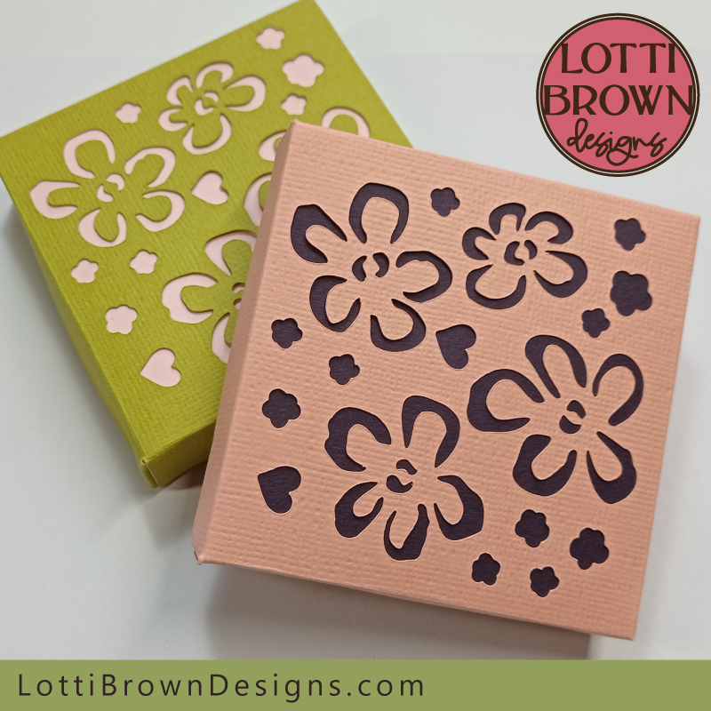 Pretty cardstock box template to make a cute gift box with a floral design - perfect for Cricut and similar cutting machines...
