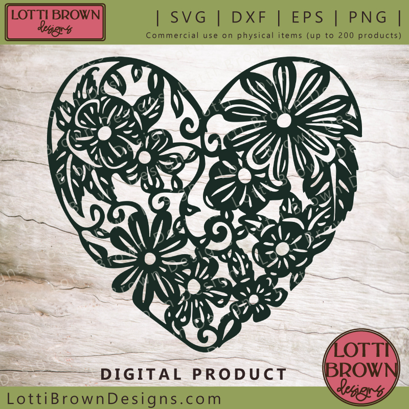 Swirly floral heart SVG template (layered)