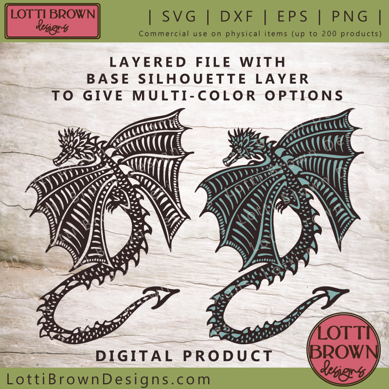 Flying dragon SVG showing layer options