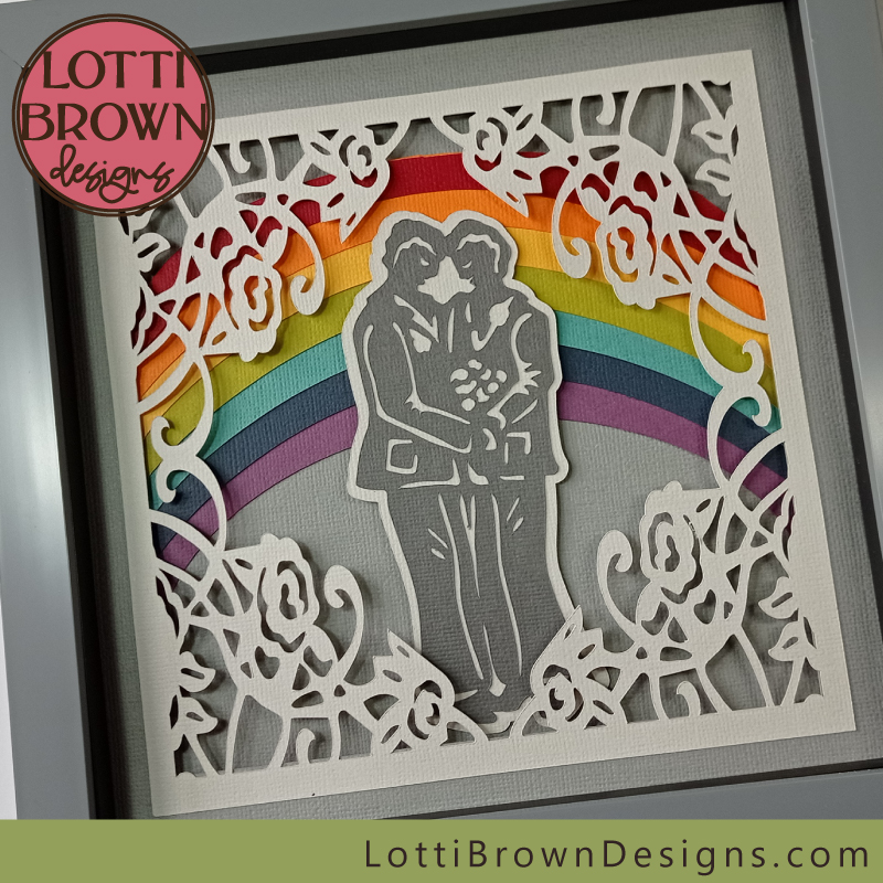 Fun rainbow wedding SVG shadow box project - including for gay weddings - choose bride and groom, groom and groom or bride and bride versions...