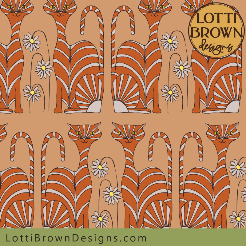 Ginger cat pattern fabric in apricot