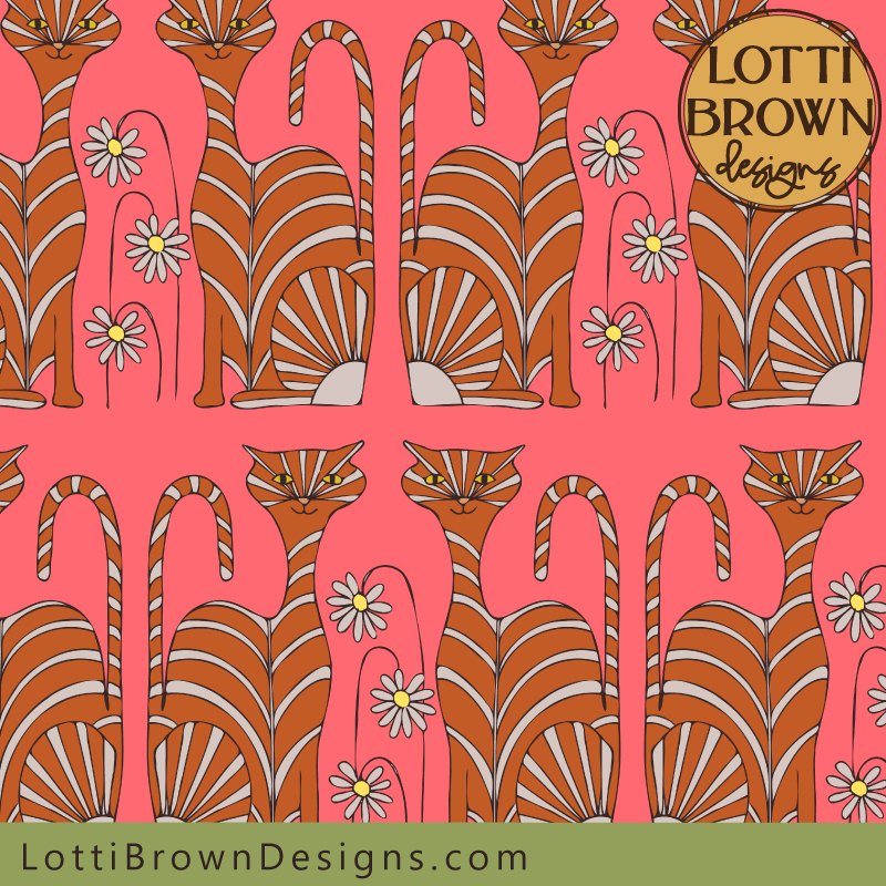 Ginger cat pattern fabric in pink