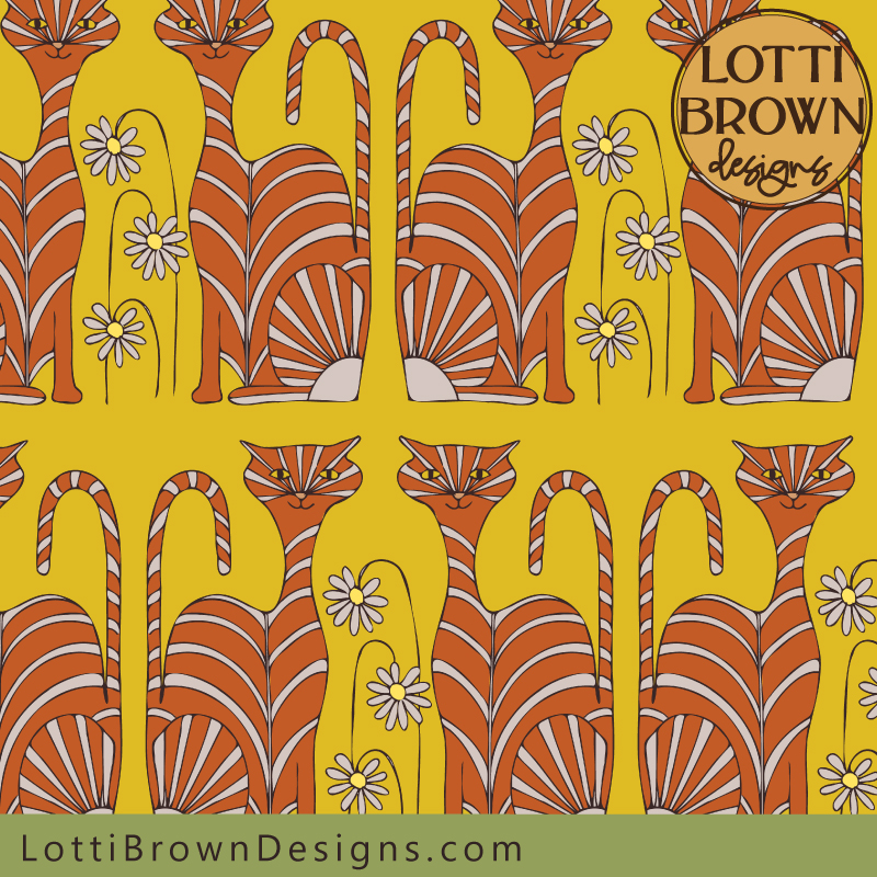 Ginger cat pattern fabric in yellow