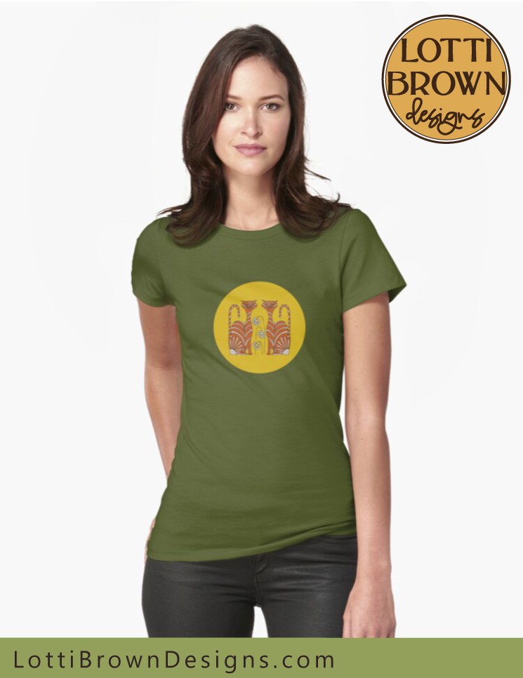 Ginger cats womens fitted T-shirt in green and yellow