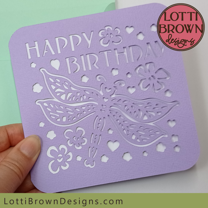 Dragonfly birthday card in pretty lilac cardstock
